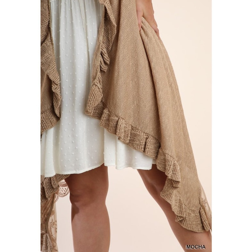 UMGEE Plus Lace Ruffle Knit Vest Cardigan Tunic - Picture 5 of 5